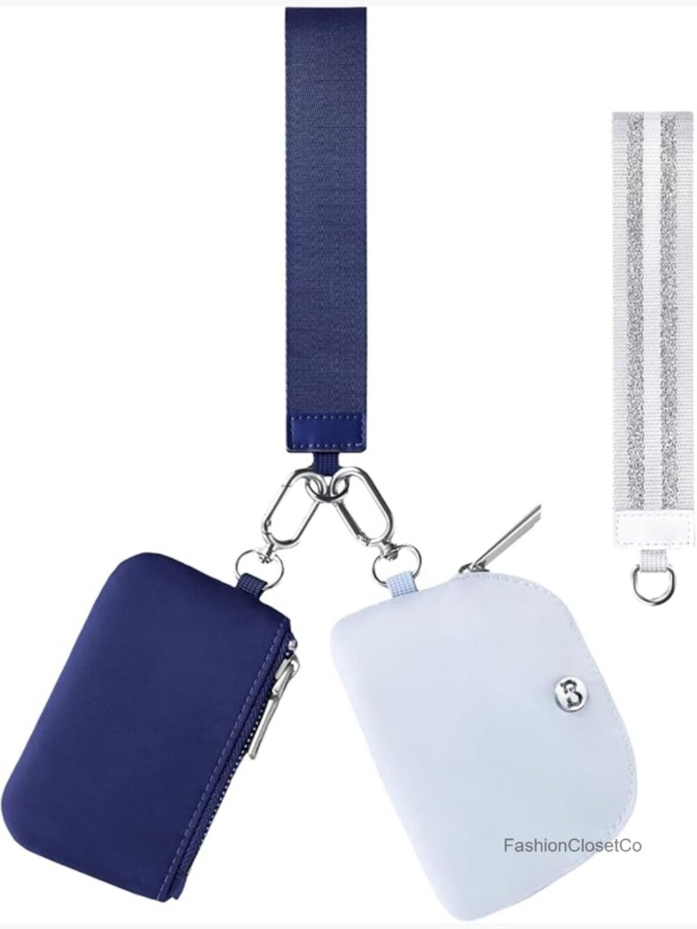 Mini Zip Around Dual Pouch Wristlet with 2 Keychains Coin Purse Wallet